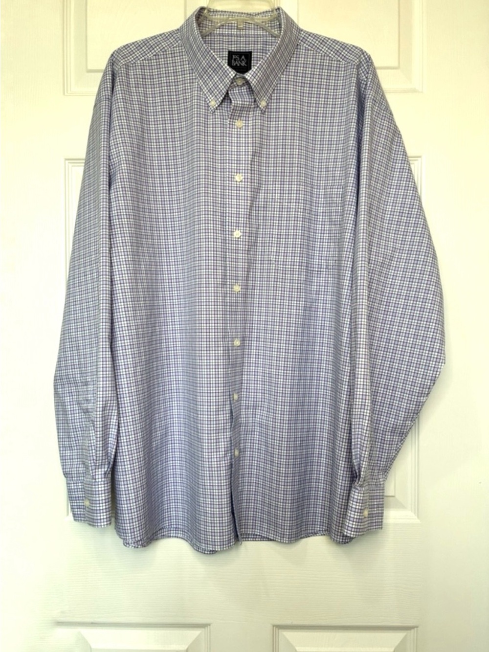 Jos A. Bank Travelers Collection Shirt Men’s XXL Blue White Purple Plaid Casual